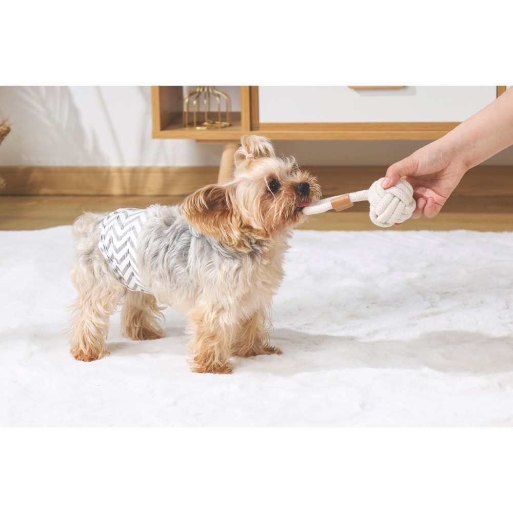 10646701 M-PETS COTO WHITE LOOP BALL 6,5CM ÇEKMELİ ÖRGÜ TOP OYUNCAK