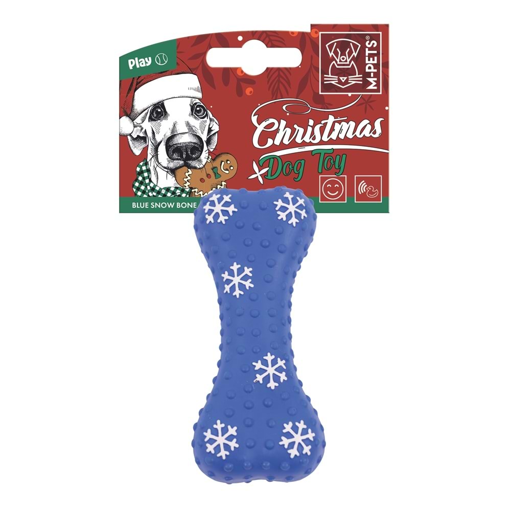 10663599 M-PETS CHRISTMAS BONE LATEX KÖPEK OYUNCAĞI BLUE 14CM