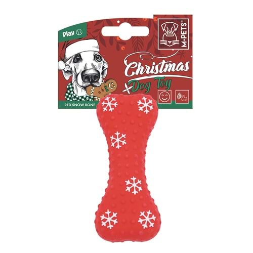 10663699 M-PETS CHRISTMAS BONE LATEX KÖPEK OYUNCAĞI RED 14CM