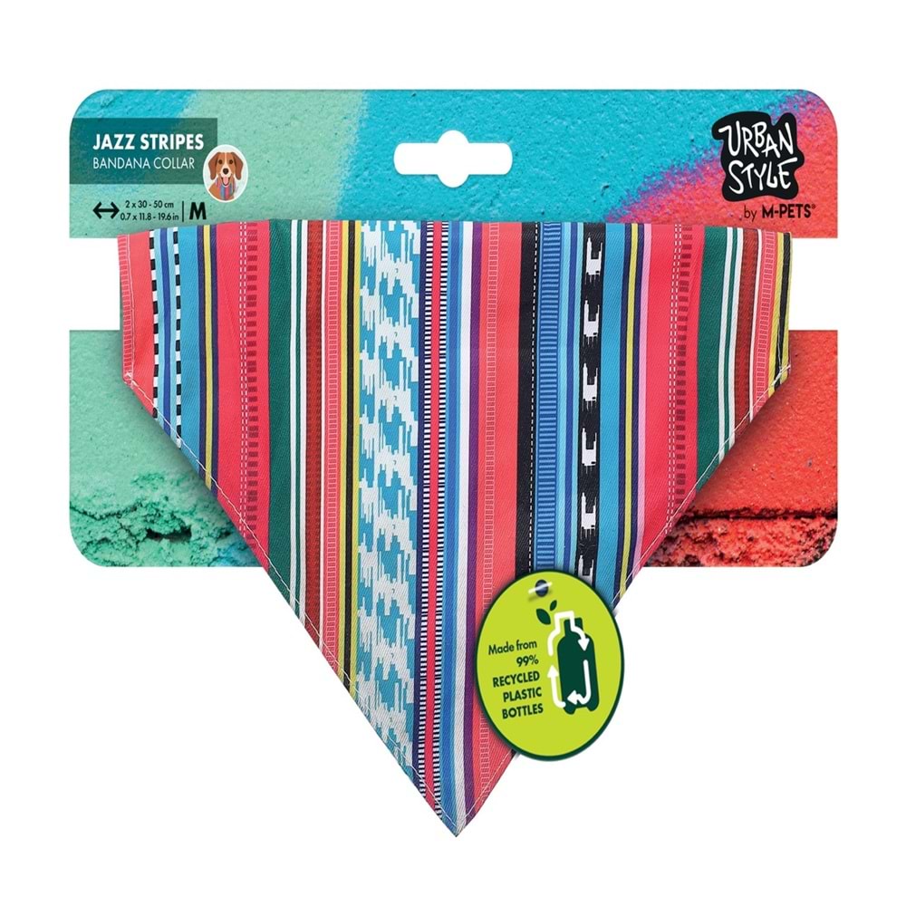 10840199 M-PETS URBAN STYLE JAZZ STRIPES BANDANA COLLAR (M)