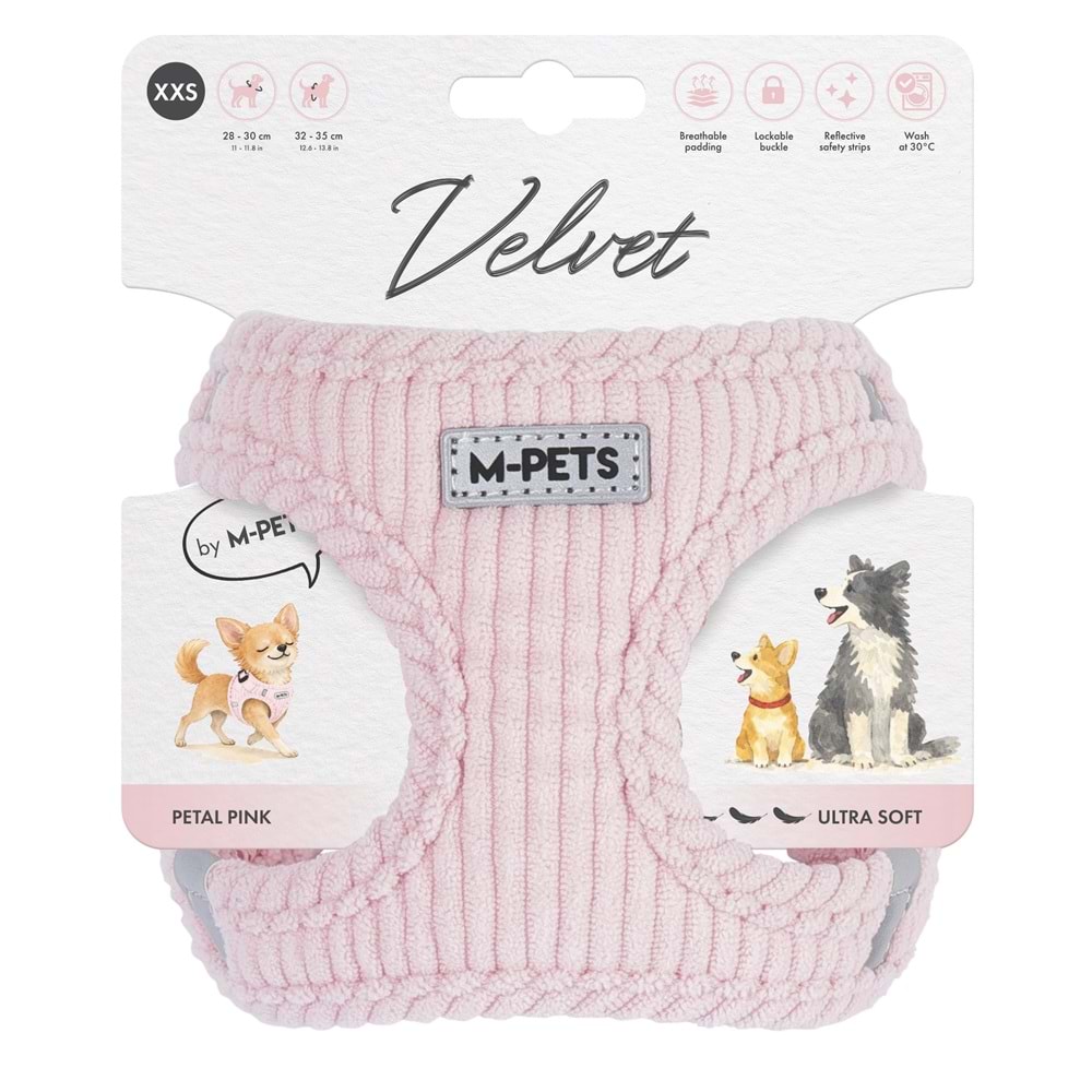 10859807 M-PETS VELVET DOG GÖĞÜS TASMASI PİNK (XXS)