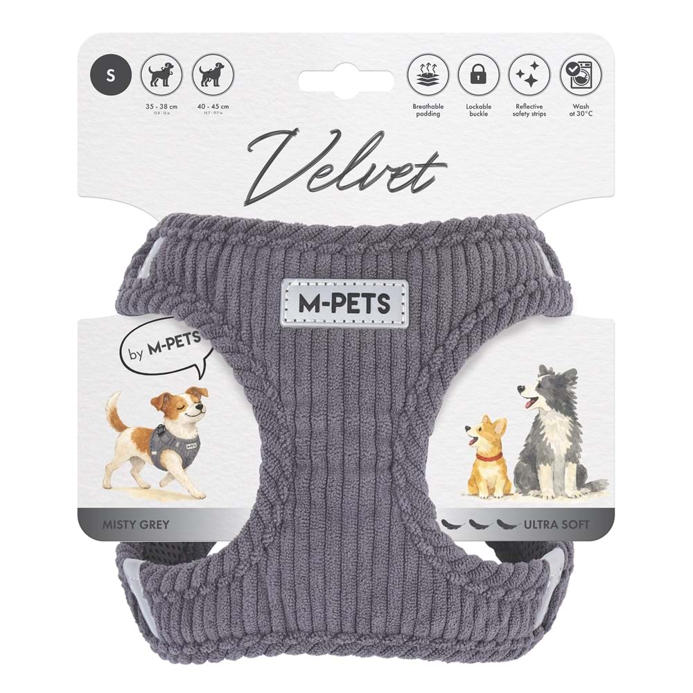 10860613 M-PETS VELVET DOG GÖĞÜS TASMASI GRİ (S)