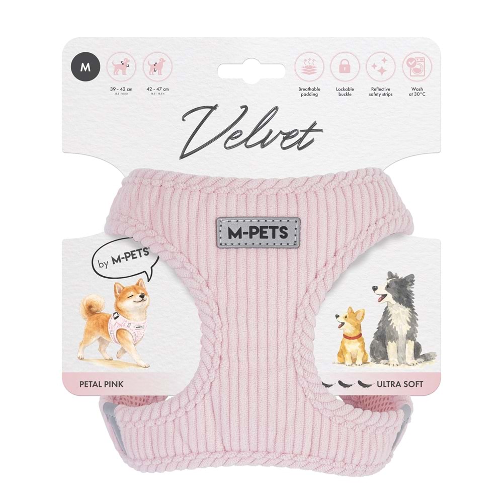 10860707 M-PETS VELVET DOG GÖĞÜS TASMASI PİNK (M)