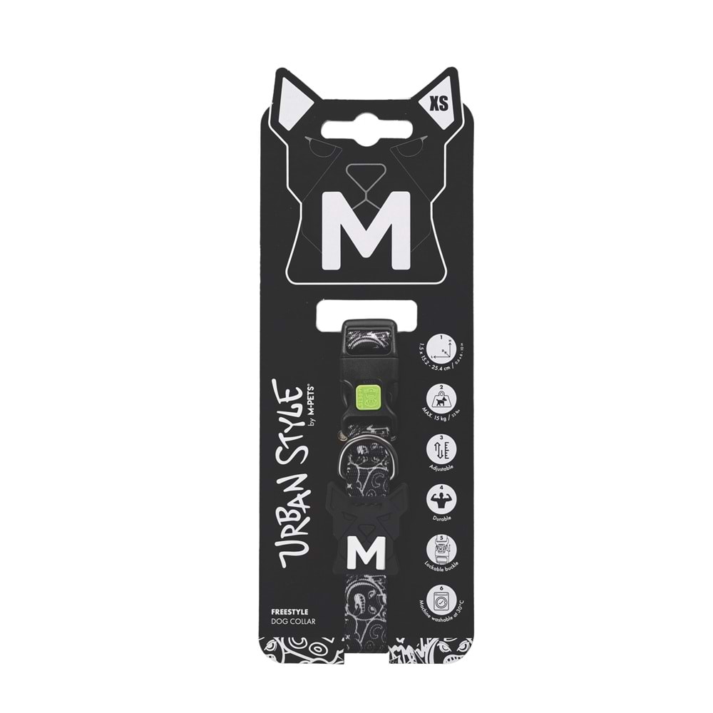 10866999 M-PETS URBAN STYLE FREESTYLE BLACK/WHİTE BOYUN TASMASI (XS)