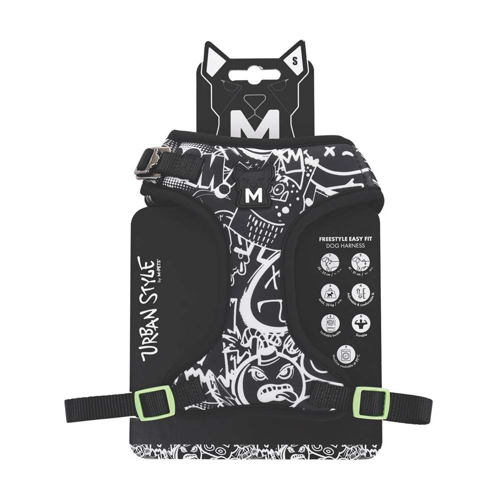 10872599 M-PETS URBAN STYLE BLACK/WHİTE EASY FİT KÖPEK GÖĞÜS TASMASI (S)