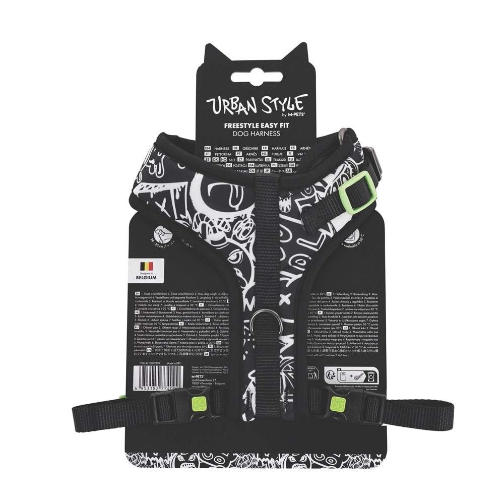 10872599 M-PETS URBAN STYLE BLACK/WHİTE EASY FİT KÖPEK GÖĞÜS TASMASI (S)