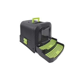 20117099 M-PETS ECO RATTAN KAPALI KEDİ TUVALETİ BLACK/GREEN 69X42X41CM