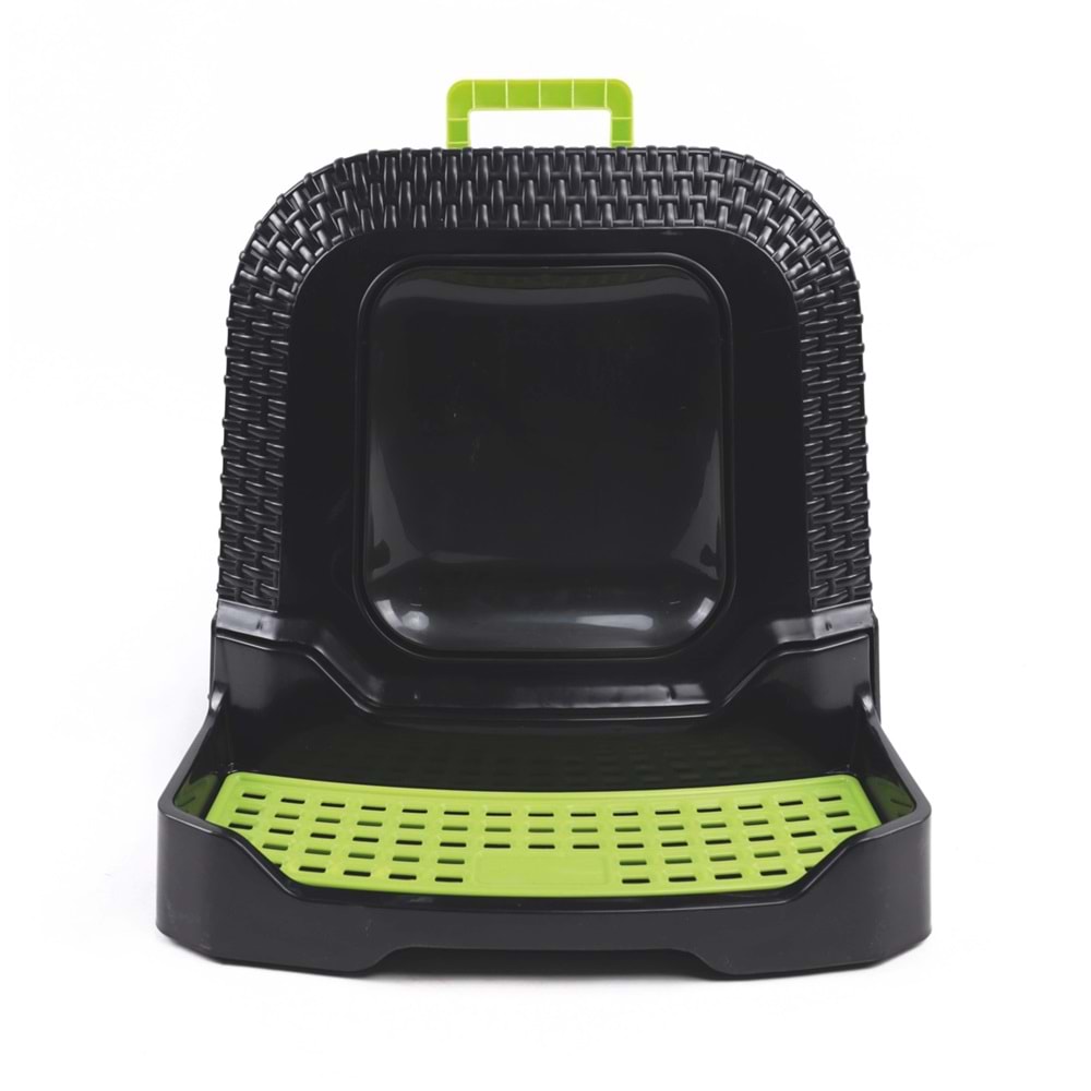 20117099 M-PETS ECO RATTAN KAPALI KEDİ TUVALETİ BLACK/GREEN 69X42X41CM