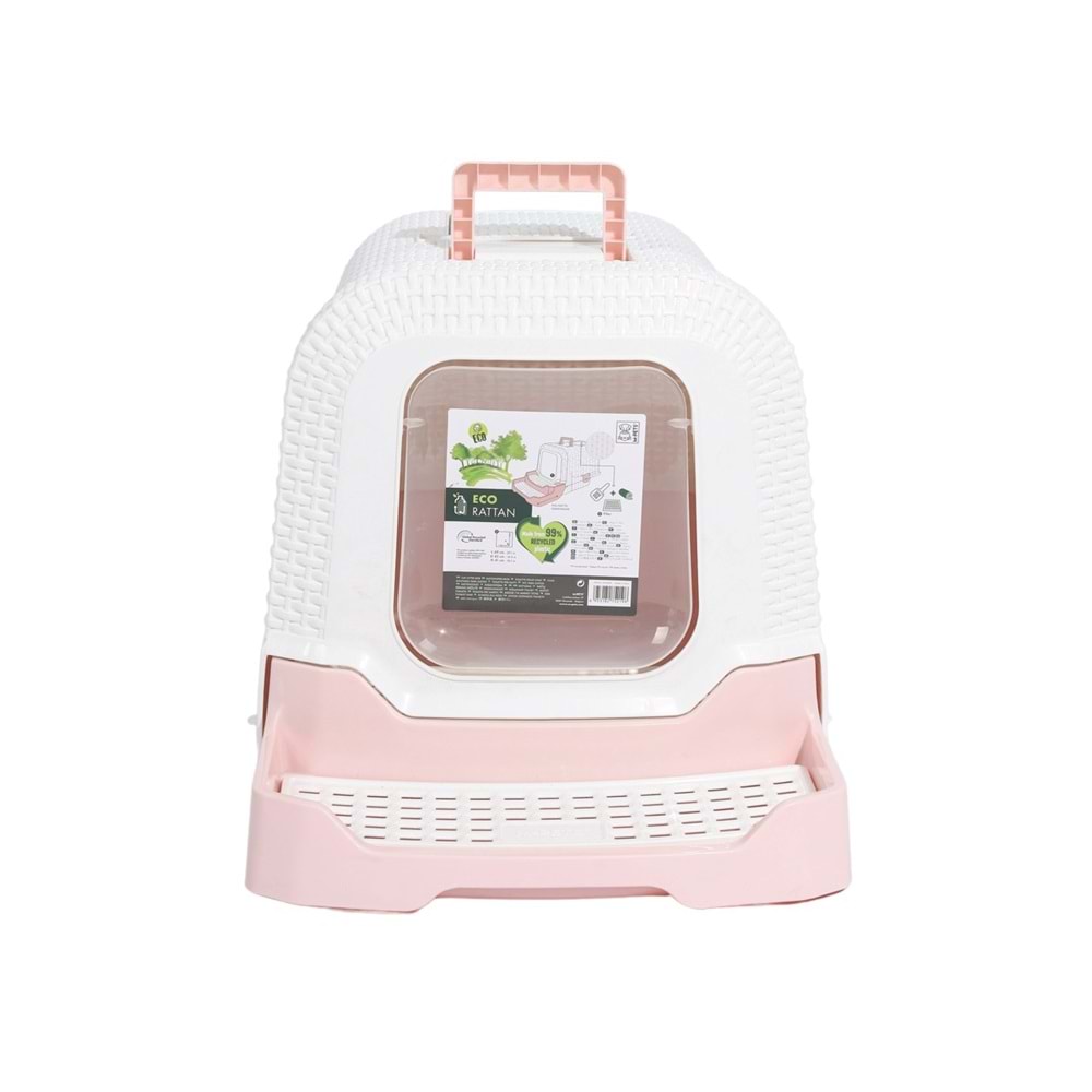 20118499 M-PETS ECO RATTAN KAPALI KEDİ TUVALETİ WHİTE/PİNK