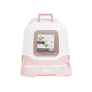 20118499 M-PETS ECO RATTAN KAPALI KEDİ TUVALETİ WHİTE/PİNK