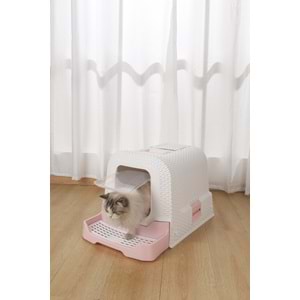 20118499 M-PETS ECO RATTAN KAPALI KEDİ TUVALETİ WHİTE/PİNK