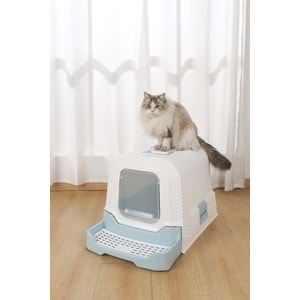 20118599 M-PETS ECO RATTAN KAPALI KEDİ TUVALETİ WHİTE/BLUE