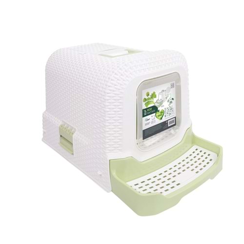 20118799 M-PETS ECO RATTAN KAPALI KEDİ TUVALETİ WHİTE/GREEN