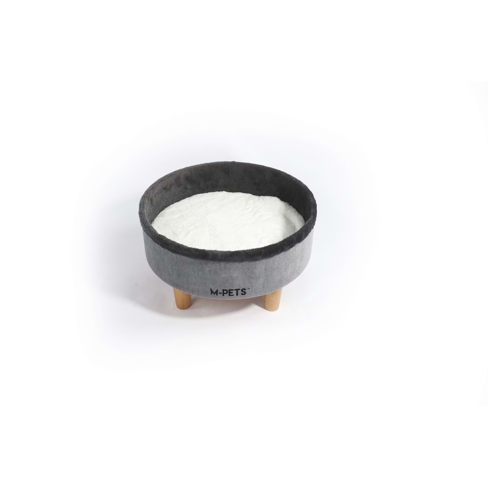 20302999 M-PETS ROUND ELEVATED AHŞAP AYAKLI KEDİ YATAĞI GREY
