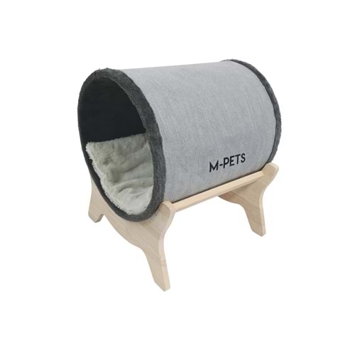 20303099 M-PETS TUNNEL ELEVATED AHŞAP AYAKLI KEDİ YATAĞI GREY