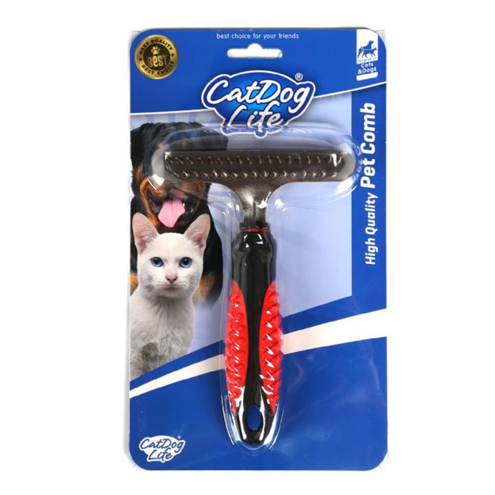 203738-CAT/DOGLİFE KEDİ ve KÖPEKLER İÇİN ÇİFT SIRALI TIRMIK TARAK 11X16CM