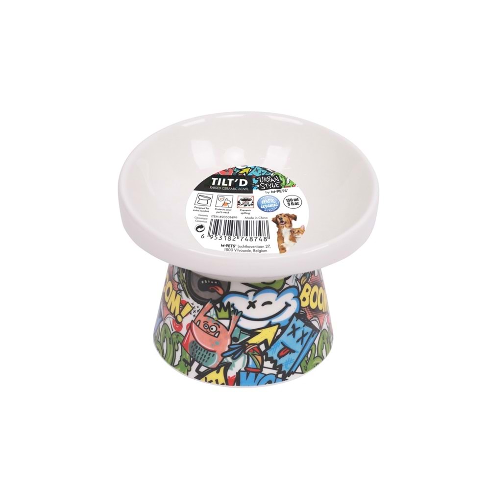 20501499 M-PETS URBAN STYLE TILTD SERAMİK MAMA KABI 150ML MİX COLOR