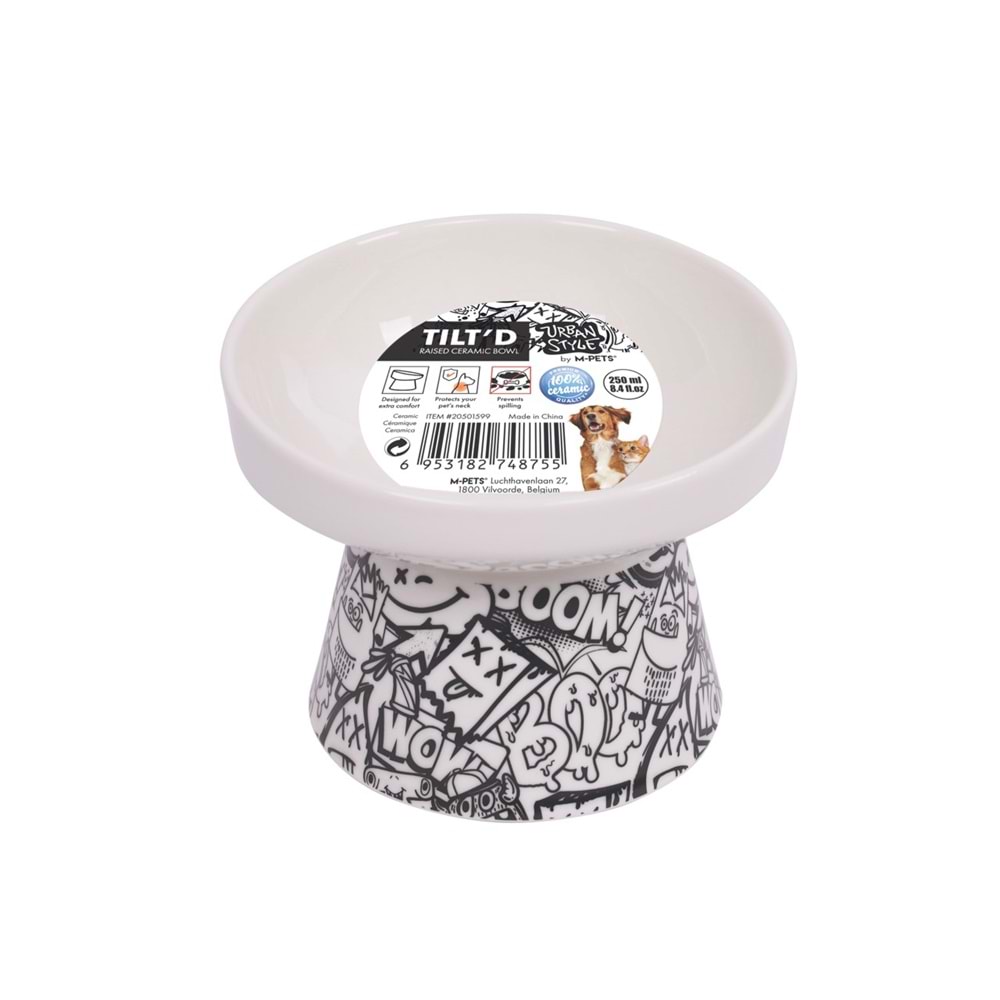 20501599 M-PETS URBAN STYLE TILTD SERAMİK MAMA KABI 250ML BLACK/WHİTE