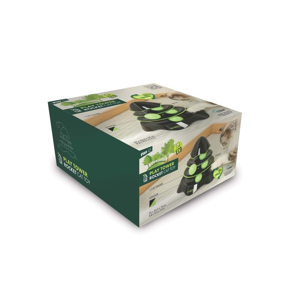 20639399 M-PETS ROCKET PLAY TOWER KEDİ OYUNCAĞI BLACK/GREEN