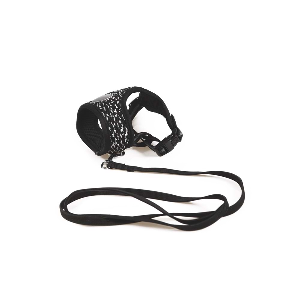 20801199 M-PETS LETSGO KEDİ GÖĞÜS TASMASI+GEZDİRME BLACK/WHİTE