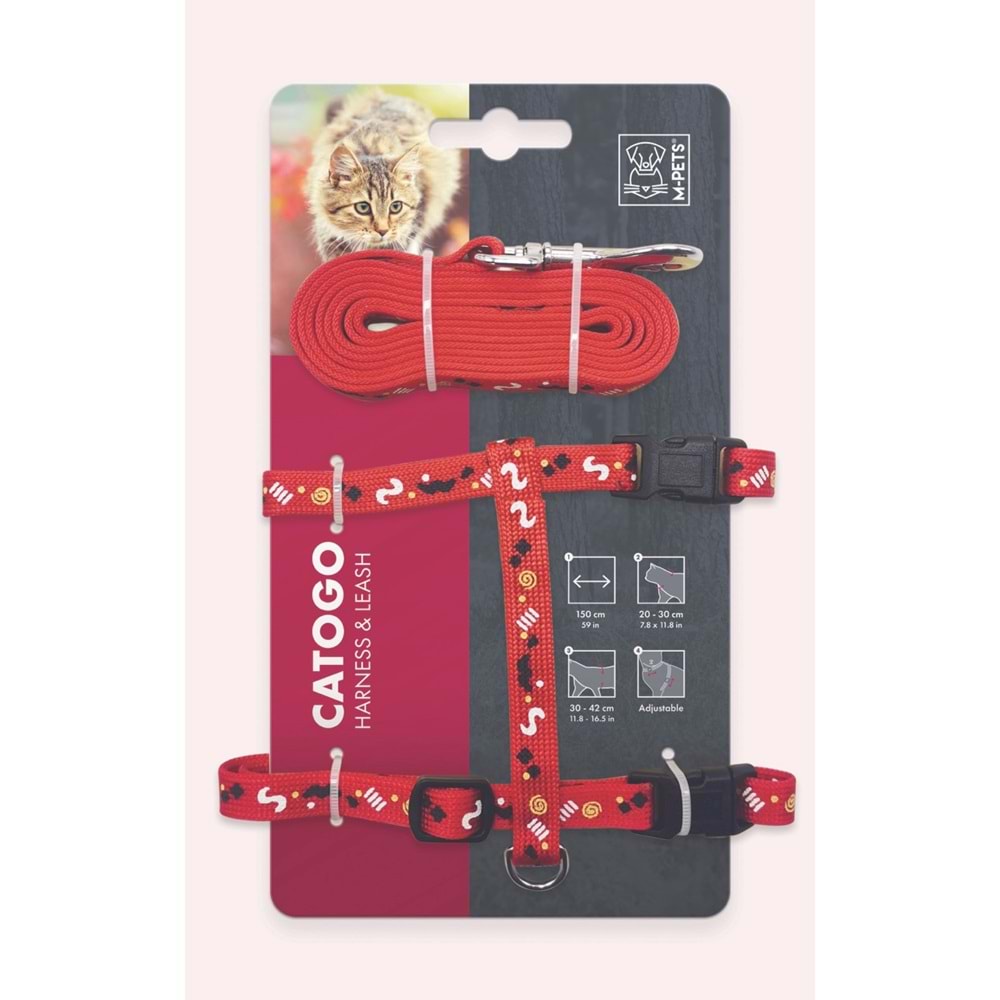 20801299 M-PETS CATOGO KEDİ GÖĞÜS TASMASI+GEZDİRME RED