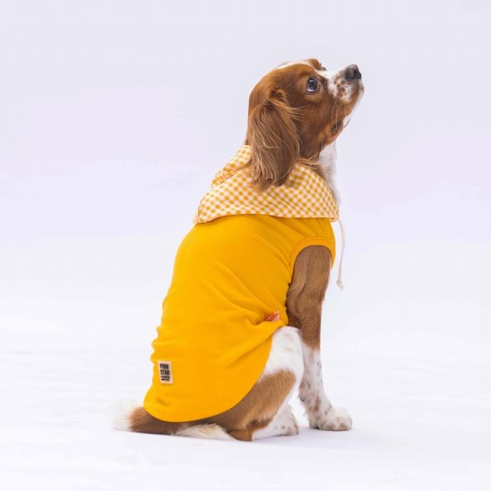 24818-PAWSTAR SARI GİNGHAM KAPŞONLU POLO TİŞÖRT 5Lİ SET(S-M-L-XL-2XL)