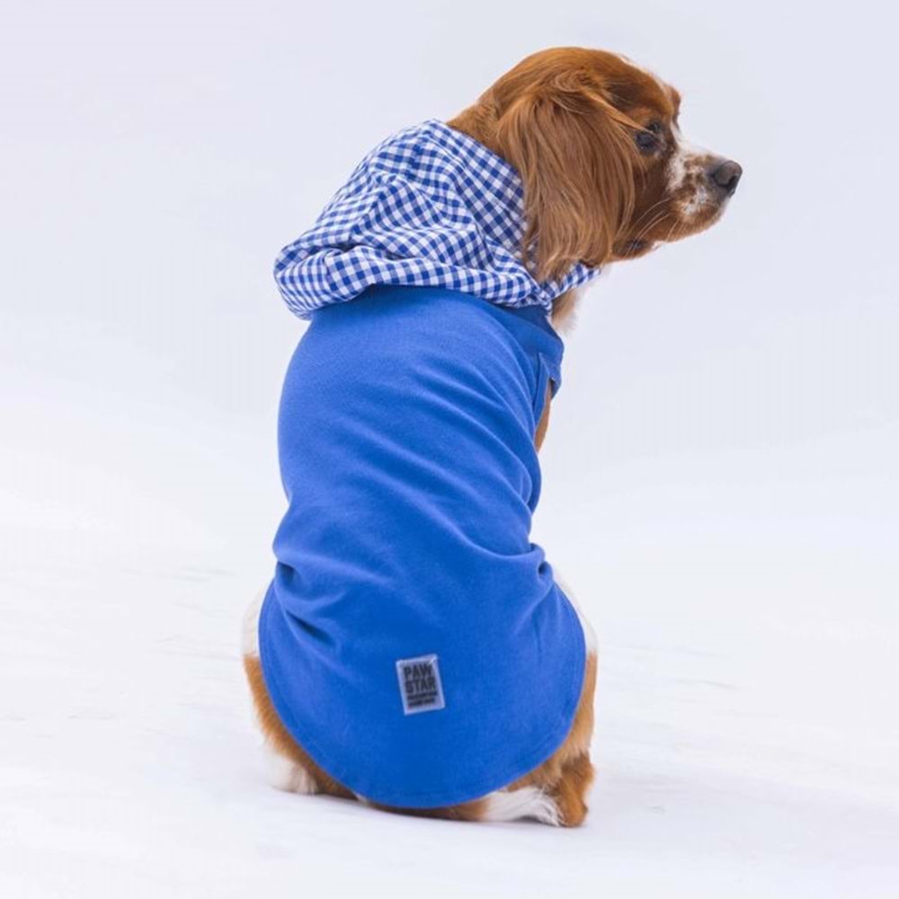 24820-PAWSTAR MAVİ GİNGHAM KAPŞONLU POLO TİŞÖRT 5Lİ SET(S-M-L-XL-2XL)