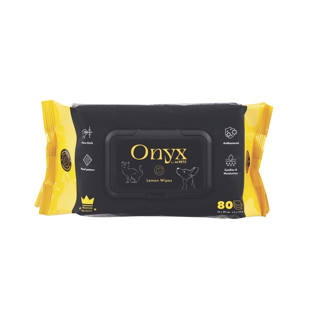 60106701 M-PETS ONYX LİMON KOKULU KEDİ ve KÖPEKLER İÇİN TEMİZLEME MENDİLİ 80Lİ