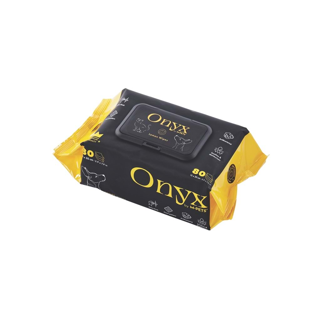 60106701 M-PETS ONYX LİMON KOKULU KEDİ ve KÖPEKLER İÇİN TEMİZLEME MENDİLİ 80Lİ