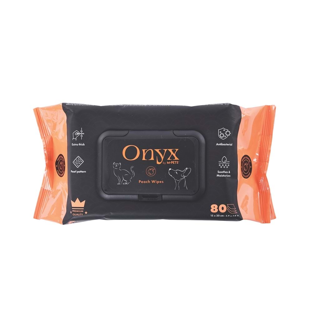 60106801 M-PETS ONYX ŞEFTALİ KOKULU KEDİ ve KÖPEKLER İÇİN TEMİZLEME MENDİLİ 80Lİ