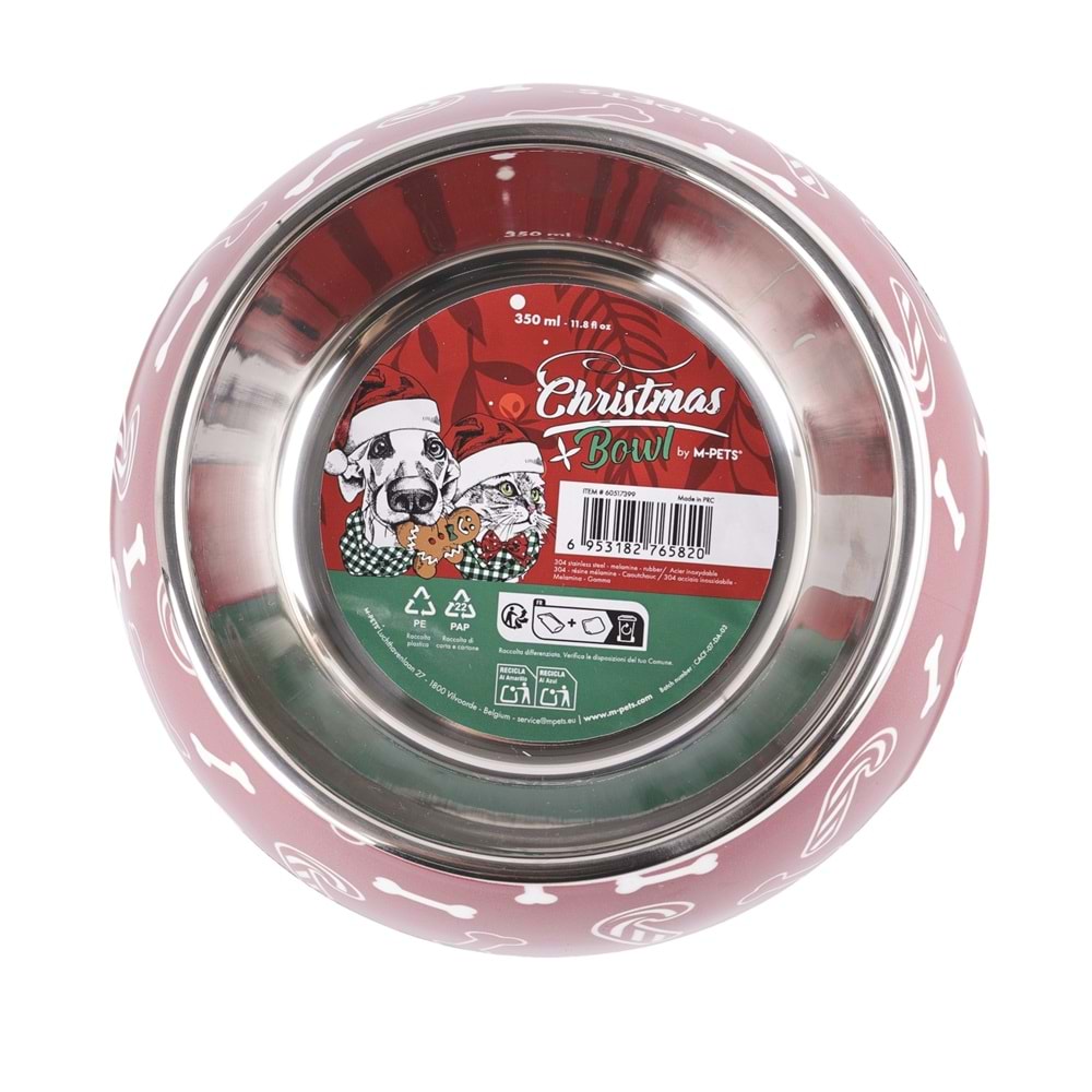 60517399 M-PETS CHRISTMAS MELAMİN METAL HAZNELİ MAMA KABI 350ML