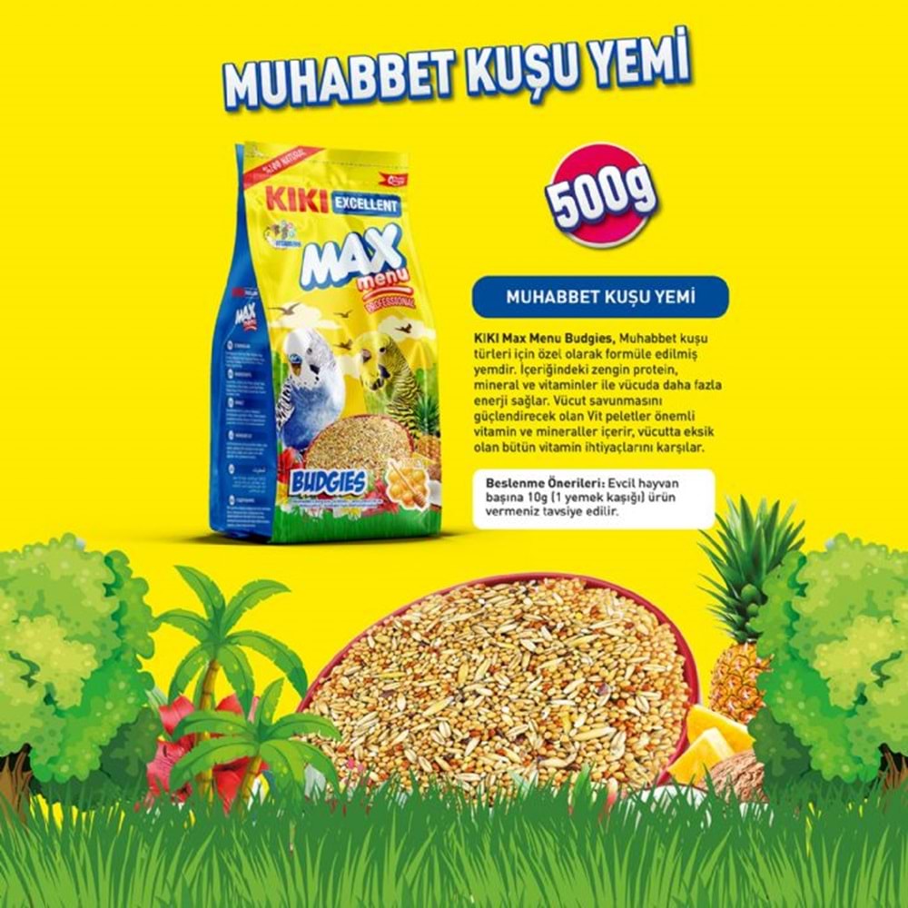 KB301-KIKI EXCELLENT BALLI MUHABBET KUŞU YEMİ 500GR 12Lİ