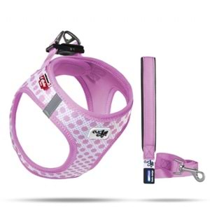 SU2305-CURLI VEST HARNESS AIR-MESH PINK-CIRCLES 3XS & LEASH M